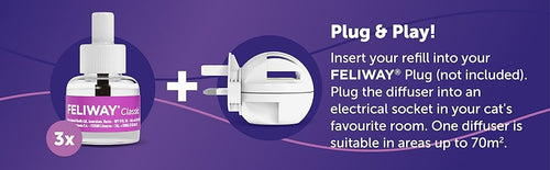 FELIWAY Classic 3 x 30 Day Cat Calming Odourless Refills for Pheromone Diffuser, 3 x 48ml - Helps Solve Common Signs of Stress in Cats & Kittens, Veterinary Recommended, Drug-free, Clinically Proven